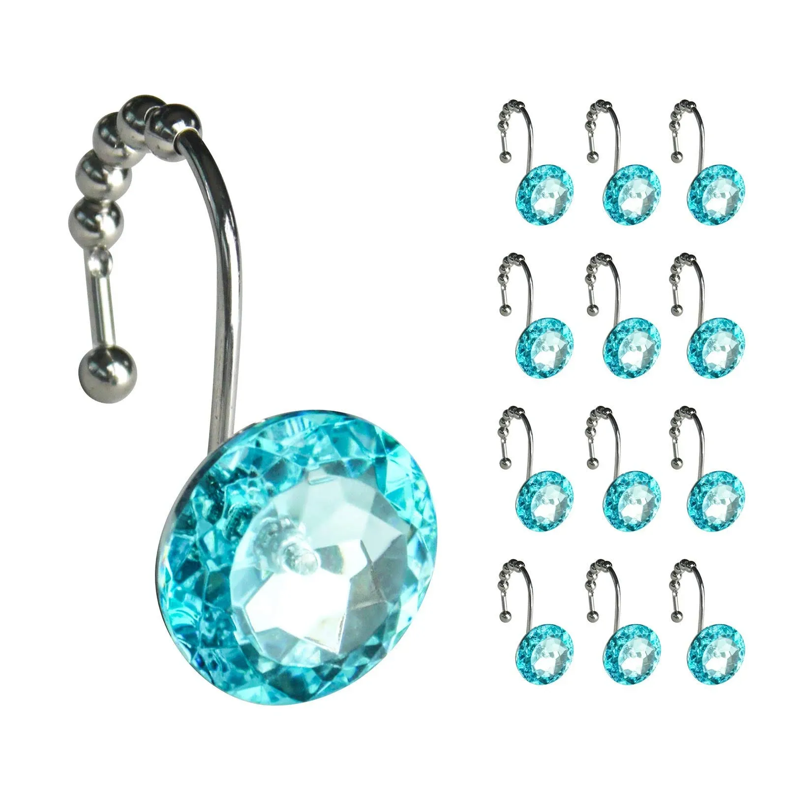 Sunlit Luxury Design Round Teal Diamond Crystal Gem Bling with Glide Balls Shower ...