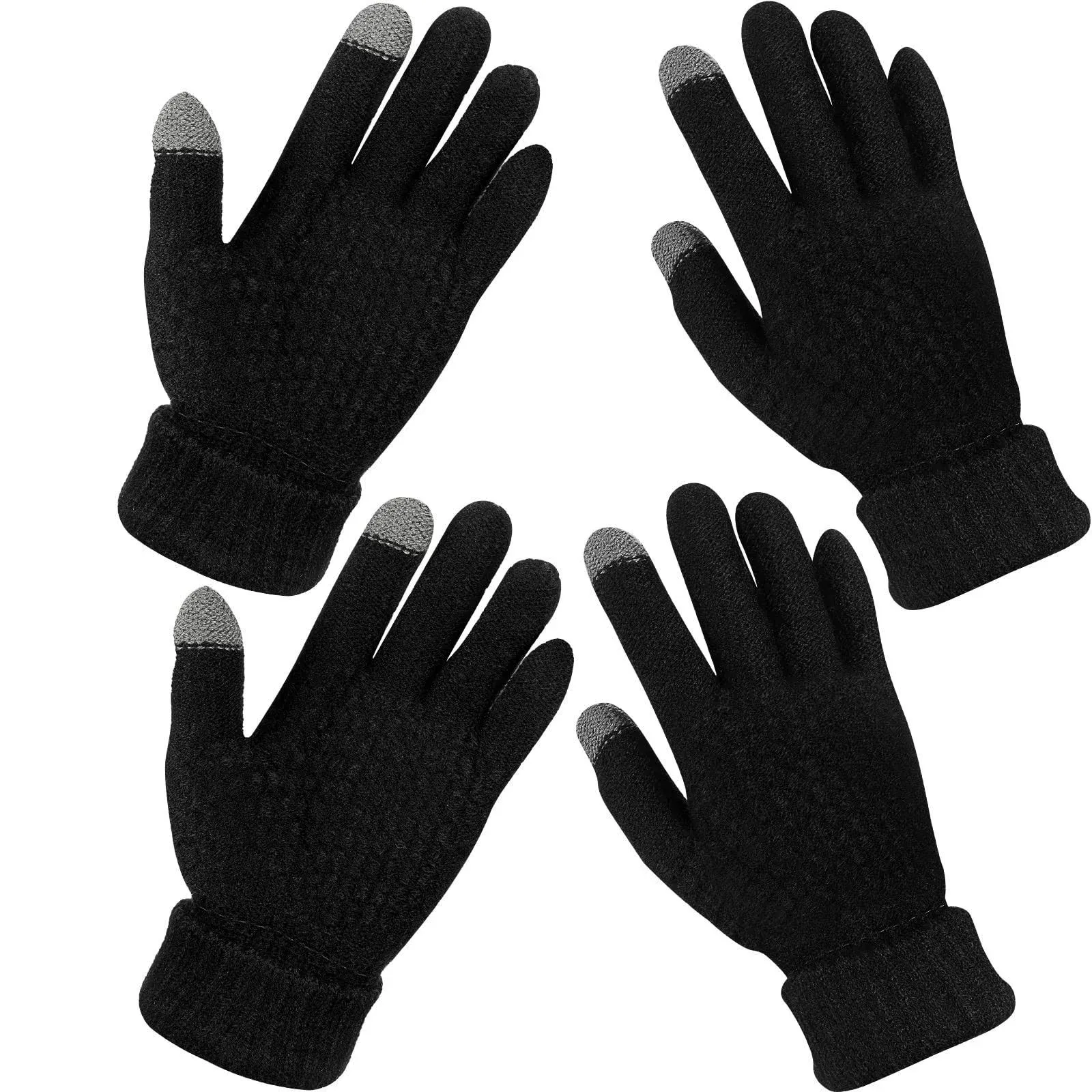 2 Pairs Women's Winter Touchscreen Gloves Warm Fleece Lined Knit Gloves Elastic Cuff Winter Texting Gloves