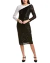 Anne Klein Women's Color Blocked Fitted Sequin Mesh Midi Dress