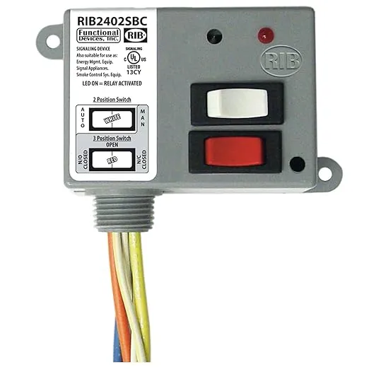 RIB2401SBC Enclosed Relay 20Amp SPDT + Override 24Vac/dc/120Vac