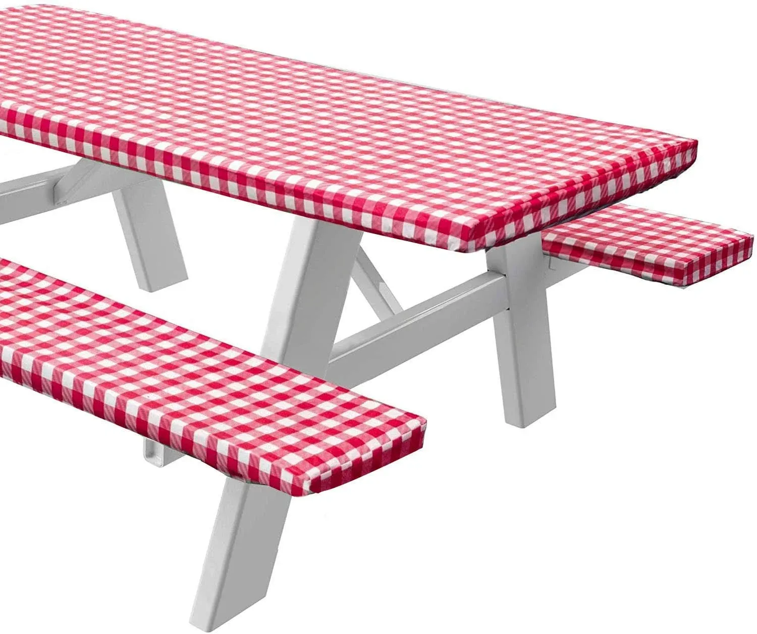 Picnic Table cover With Bench Covers -Fitted With Elastic, Vinyl With Flannel Back, Fits For Table 28"x 72" Rectangle,Water Proof, Easy to Clean, Checked Green Design, by SORFEY