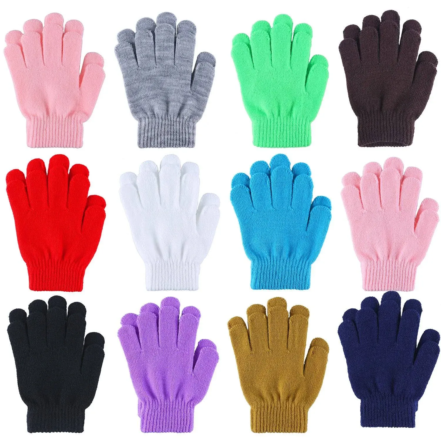 Cooraby 12 Pairs Kid's Winter Magic Gloves Children Stretchy Warm Magic Gloves Boys or Girls Knit Gloves