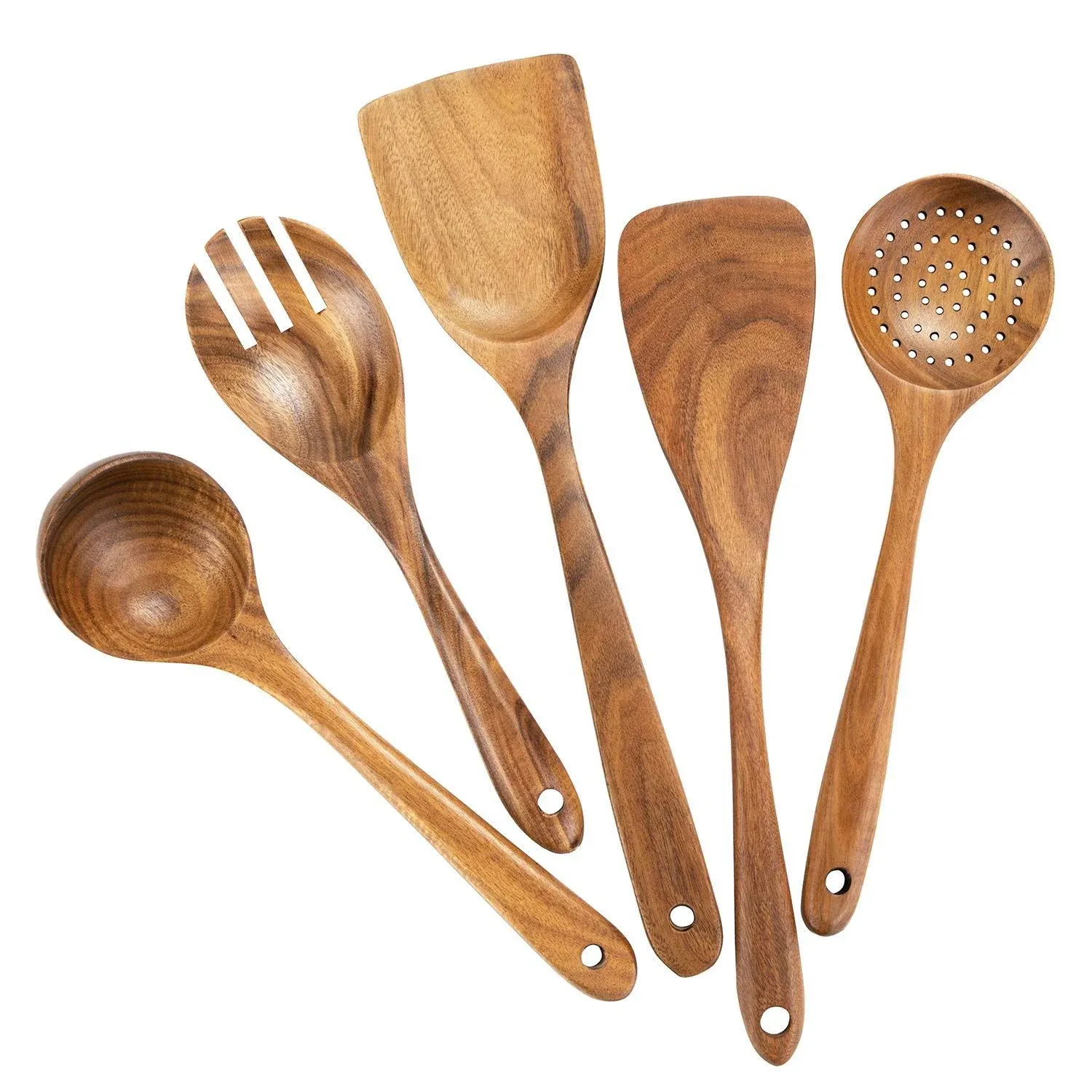 AIUHI Wooden Spoons for Cooking Teak Wooden Utensils Set Wood Spatula for ...