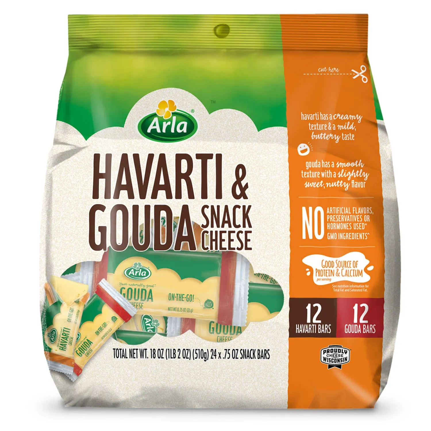 Arla Havarti and Gouda Cheese Snack Kit, 24/Pack (902-00032)