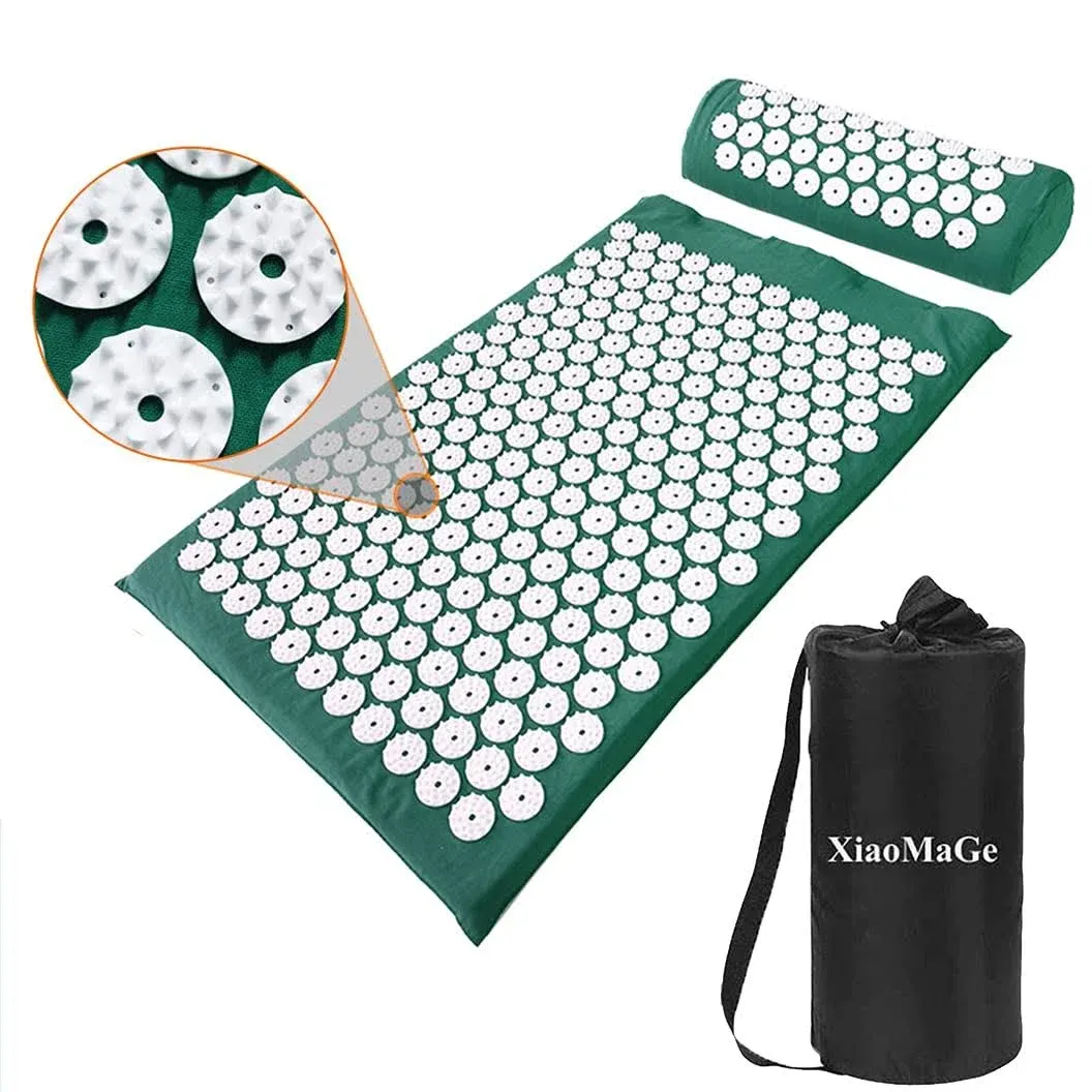 XiaoMaGe Acupressure Mat and Pillow Set with Bag - Large Size 28.7 X 16.5 inch Acupuncture Mat for Neck & Back Pain, Muscle Relaxation Stress Relief, Sciatica Pain Relief Pillow (Black)