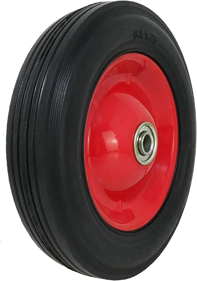 Shepherd Hardware 9636 8-Inch Semi-Pneumatic Rubber Tire, Steel Hub with Ball Bearings, Ribbed Tread, 1/2-Inch Bore Centered Axle