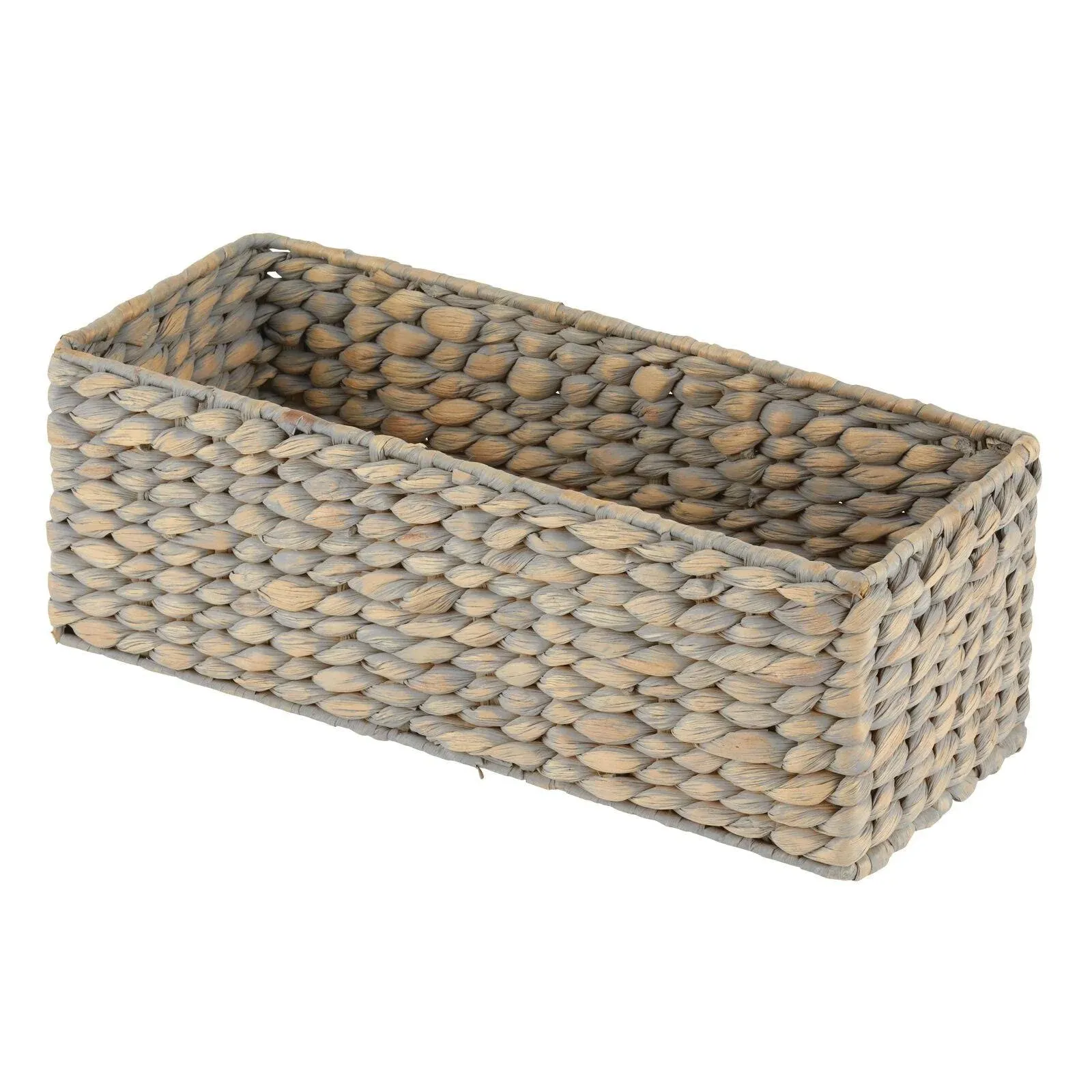 mDesign Woven Hyacinth Narrow Bathroom Toilet Tank Storage Basket Bin, Gray