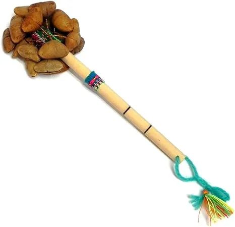 Natural Cacho Seed Pod Nut Shaker Bamboo Wooden Stick Rattle Maraca Instrument