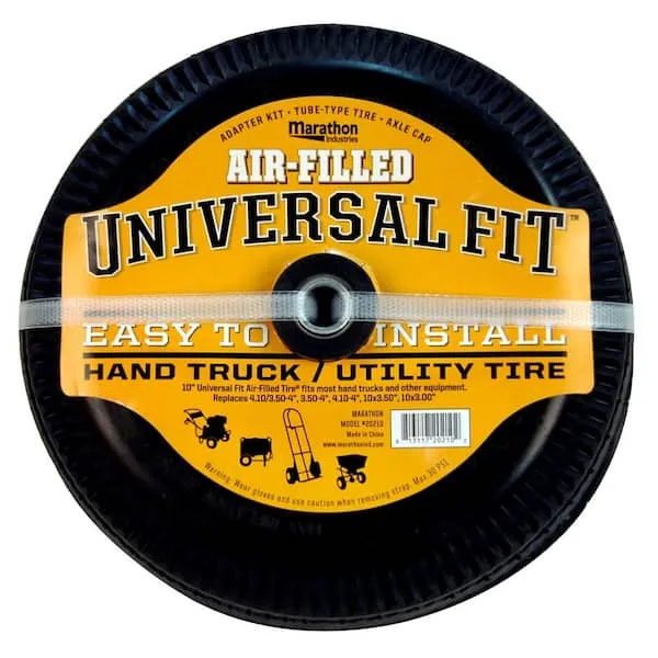 Universal Fit 4.10/3.50-4 Air Filled Hand Truck/Utility Tire, 5/8" Bearings,2.25" Offset to 4" Hub, Adapter Kit Included