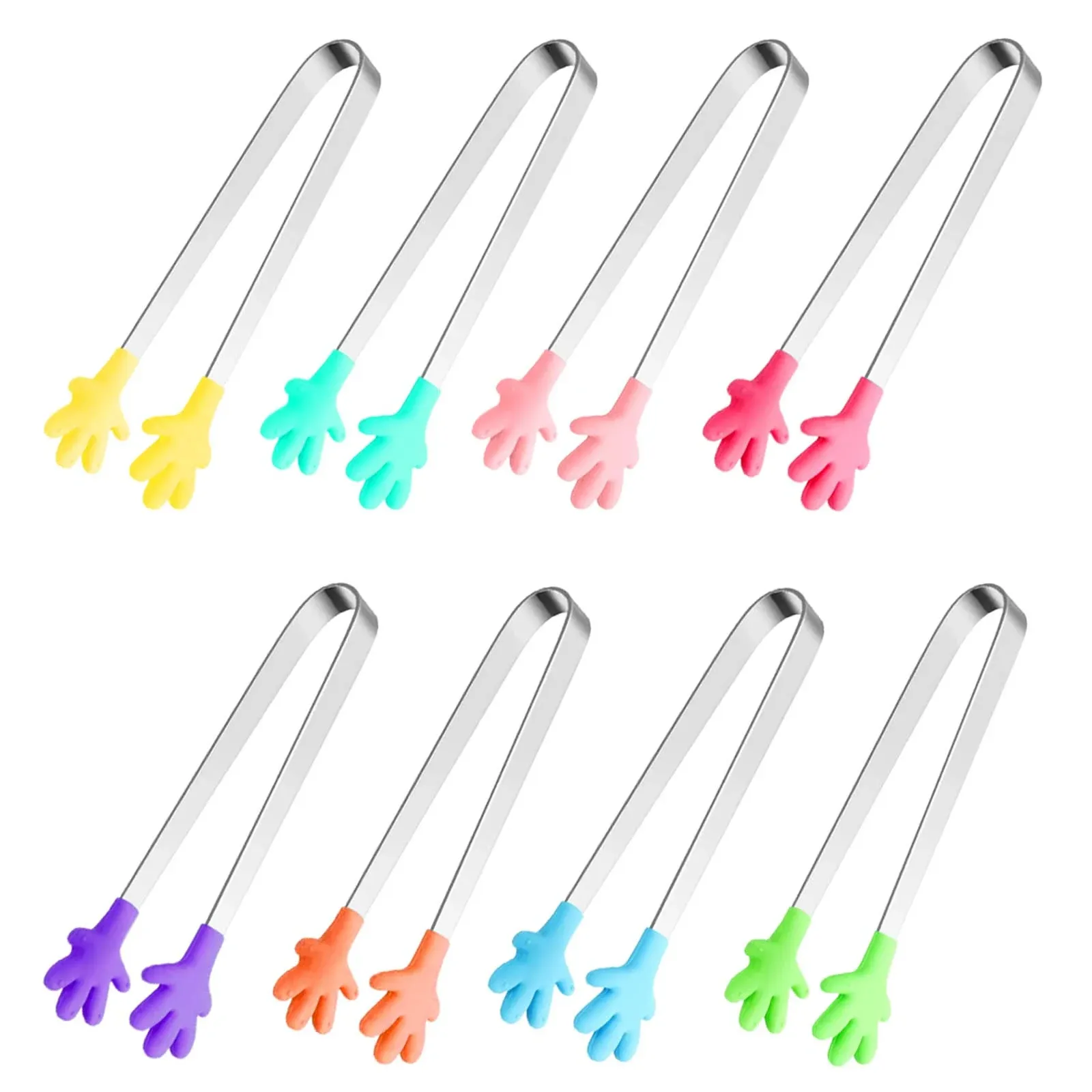 6PCS Silicone Mini Tongs, 5Inch Hand Shape Food Tongs, Colourful Small Kids Tongs for Serving Food, Ice Cube, fruits, Sugar, Barbecue by Sunenlyst (Palm sharp)