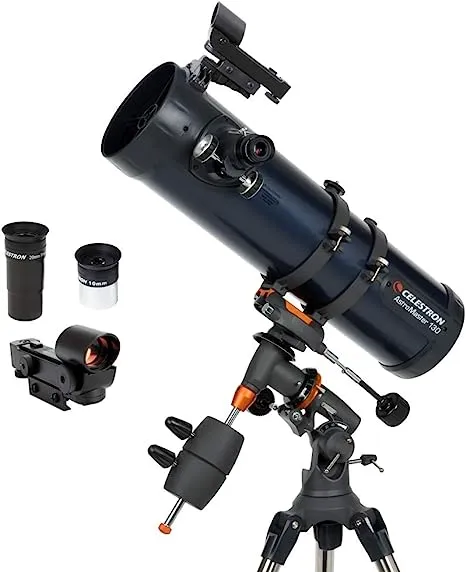 Celestron - AstroMaster 130EQ Newtonian Telescope - Reflector Telescope for Beginners - Fully-Coated Glass Optics - Adjustable-Height Tripod - Bonus Astronomy Software Package