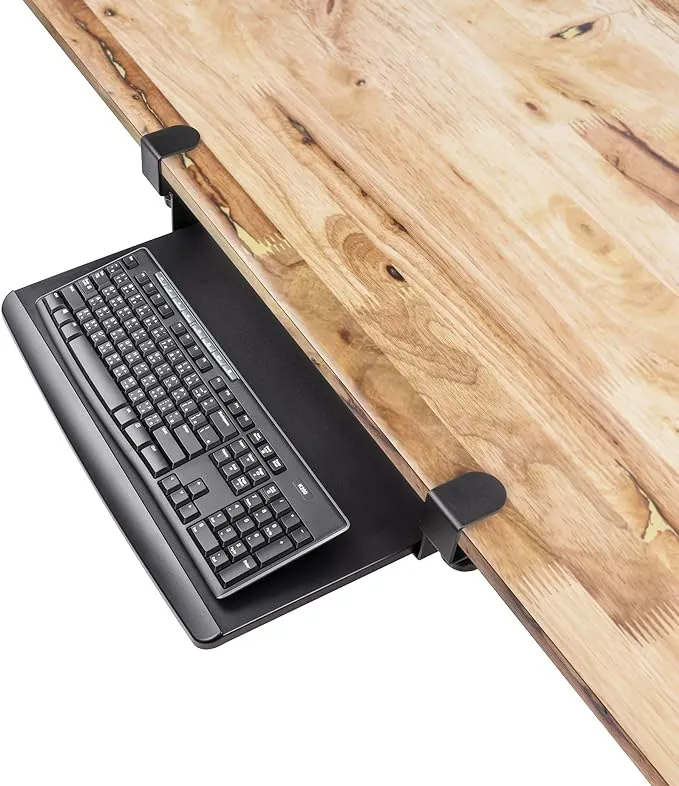 EHO Clamp-On Retractable Adjustable Keyboard Tray, Under Desk Ergonomic Keyboard Tray - Easy Tool-Free Install - Small Surface 20" (24.8" Including Clamps) x 11.5"