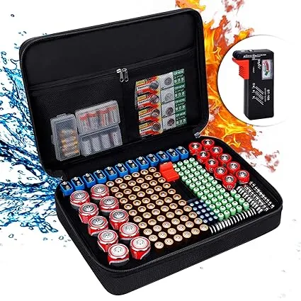 ENGPOW Battery Organizer,Fireproof Battery Organizer Storage Case with Tester (BT168),Waterproof Explosionproof Battery Holder Box with Cover,Holds 220+ AA AAA C D 9V Batteries