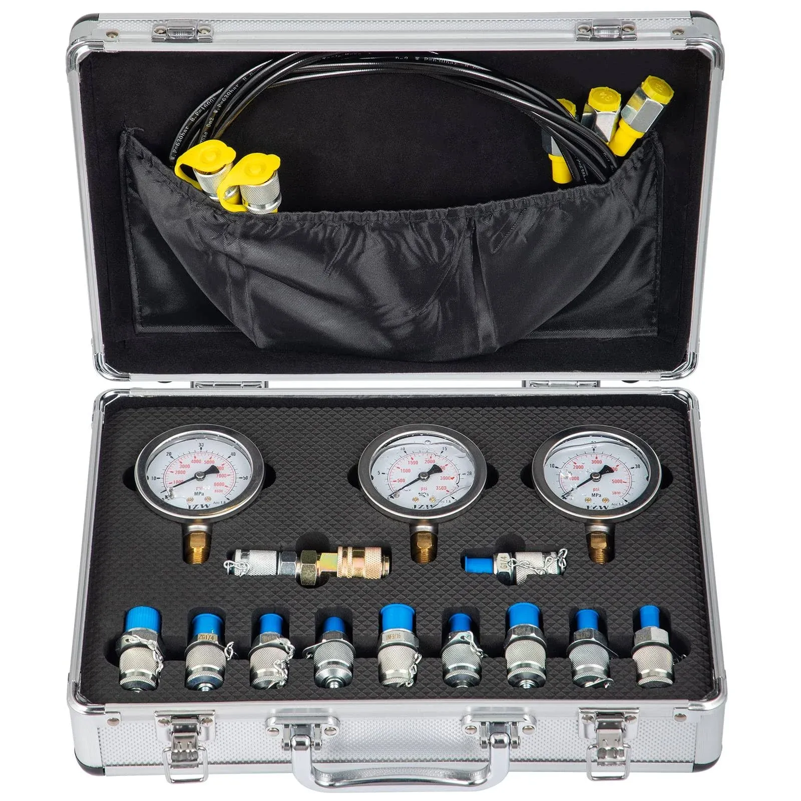 VEVOR Hydraulic Pressure Test Kit, 25/40/60Mpa/11Couplings, Excavator Parts Hydraulic Tester Coupling Hydraulic Pressure Gauge Kit for Excavator Construction Machinery