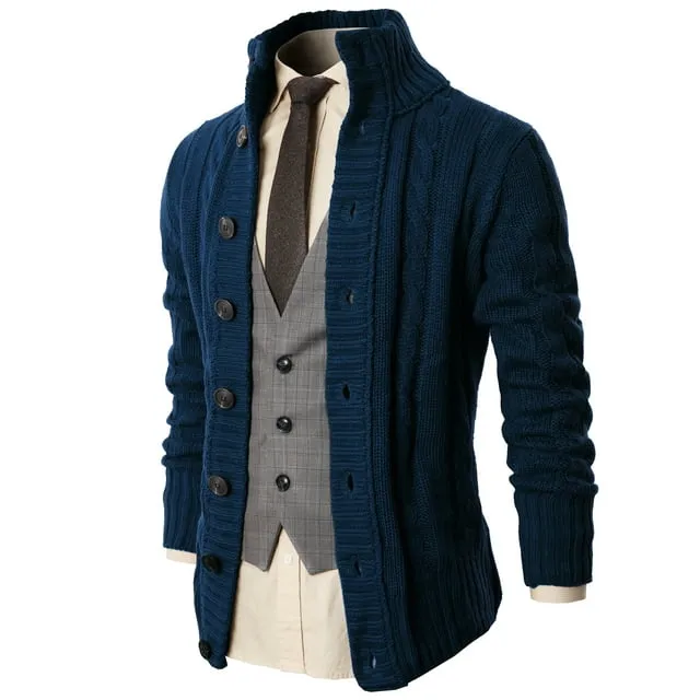 H2h Mens High-Neck Twisted Knit Cardigan Sweater with Button Details Grey US L ...