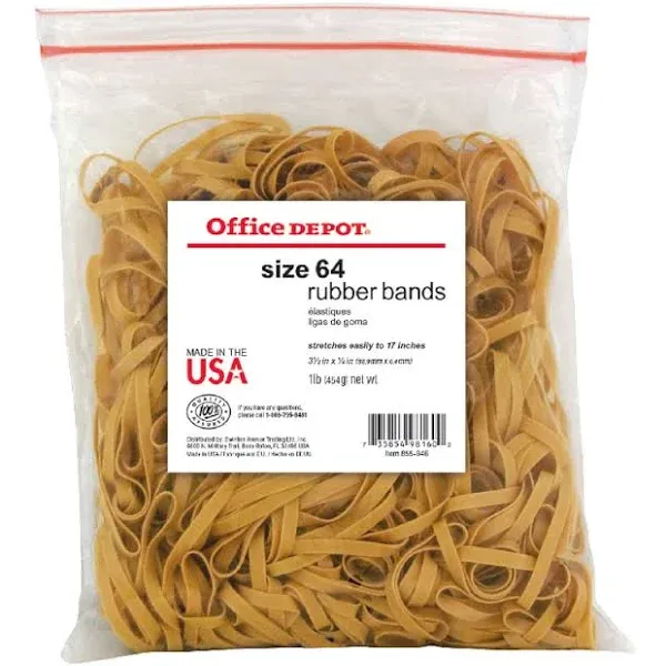 Office Depot Rubber Bands, #64, 3 1/2in. x 1/4in., 1 lb. Bag, 2464408