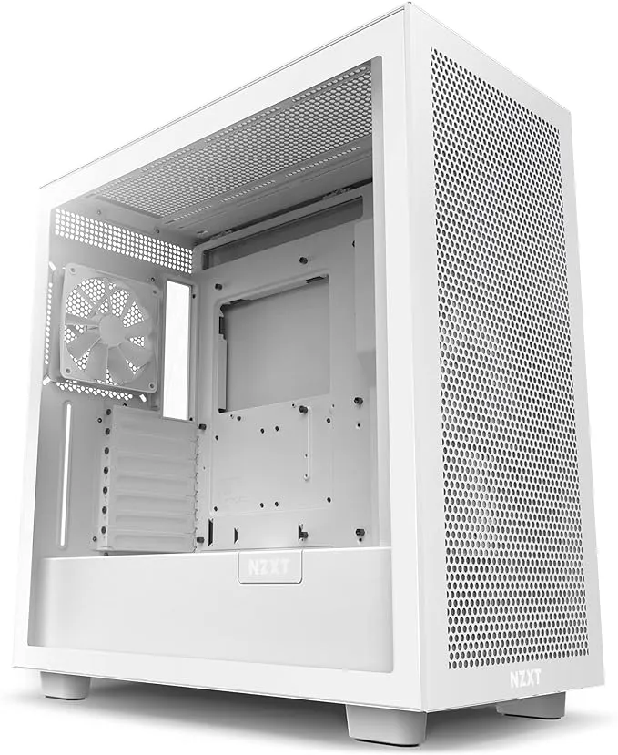 NZXT H7 Flow - CM-H71FW-01 - ATX Mid Tower PC-Gaming-Gehäuse - Front-I/O-USB-Typ-C-Anschluss - Schnellwechsel-Seitenwand aus gehärtetem Glas - Weiß