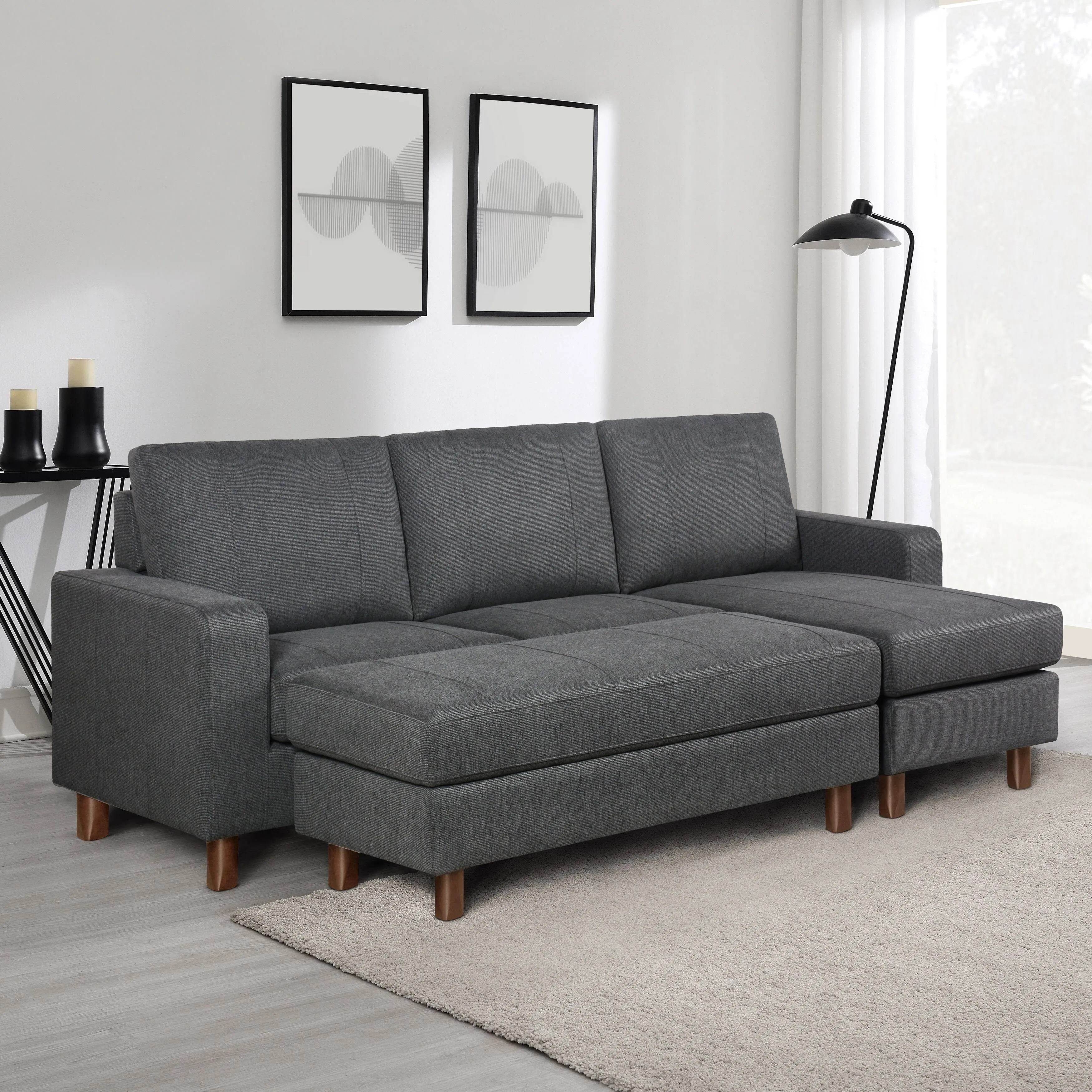 Abbyson Living Elaina Reversible Sectional and Ottoman - Charcoal Gray