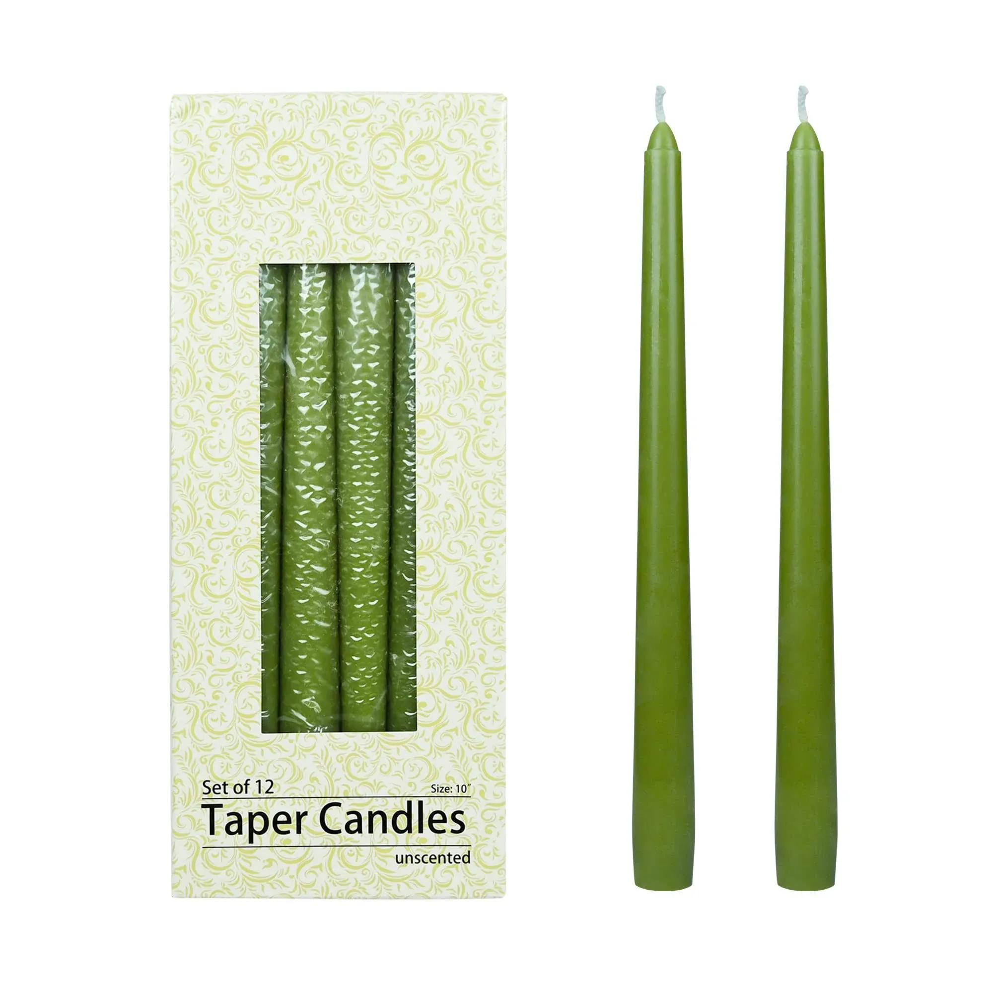 Zest Candle 12-Piece Taper Candles, 10-Inch, Sage Green