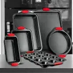 NutriChef NCSBS6S Kitchen Oven Baking Pans Heat Red Silicone Handles 6 Piece Set