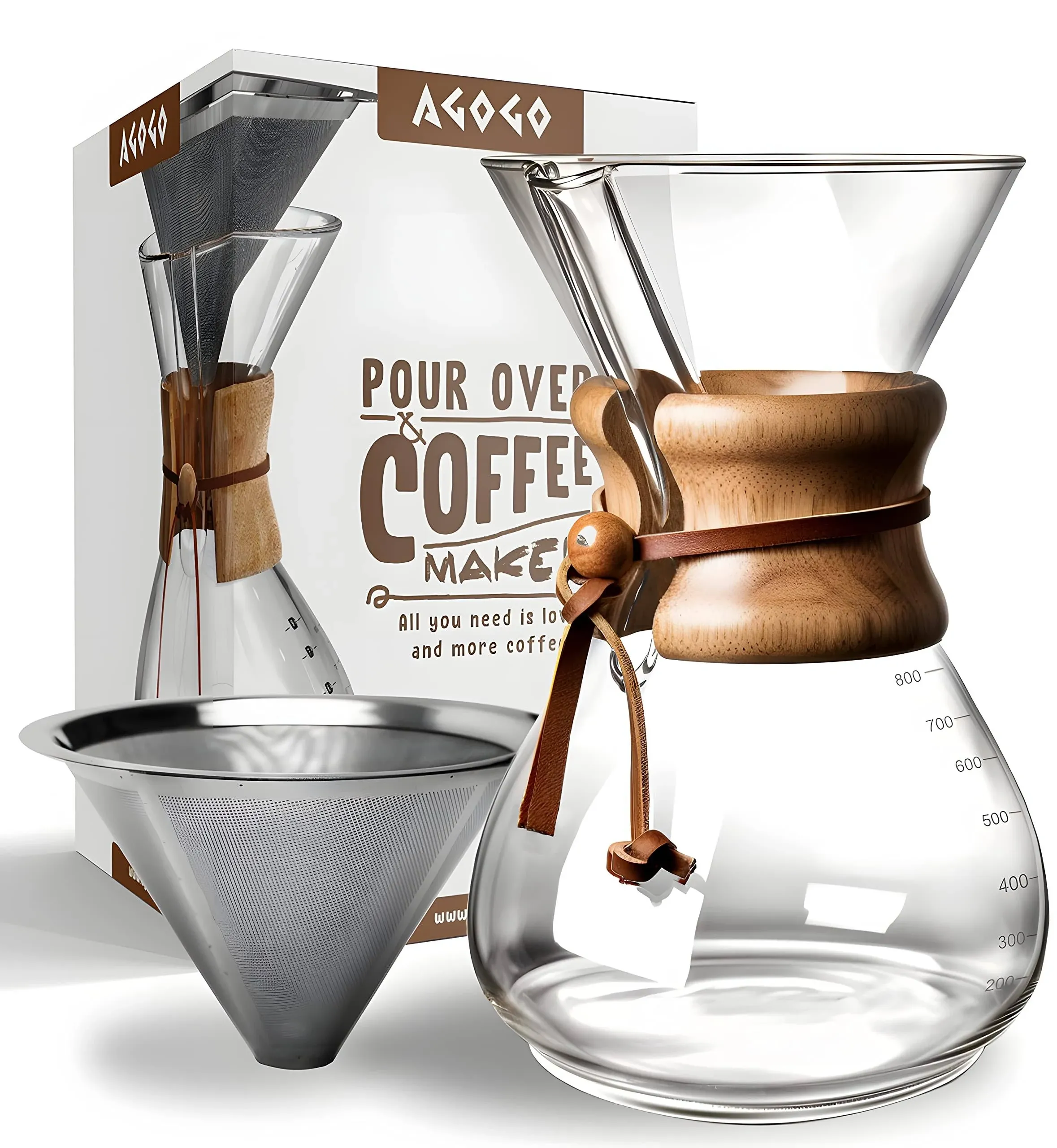 AGOGO Pour Over Coffeemaker Set Classic Series with Filter 8 Cups