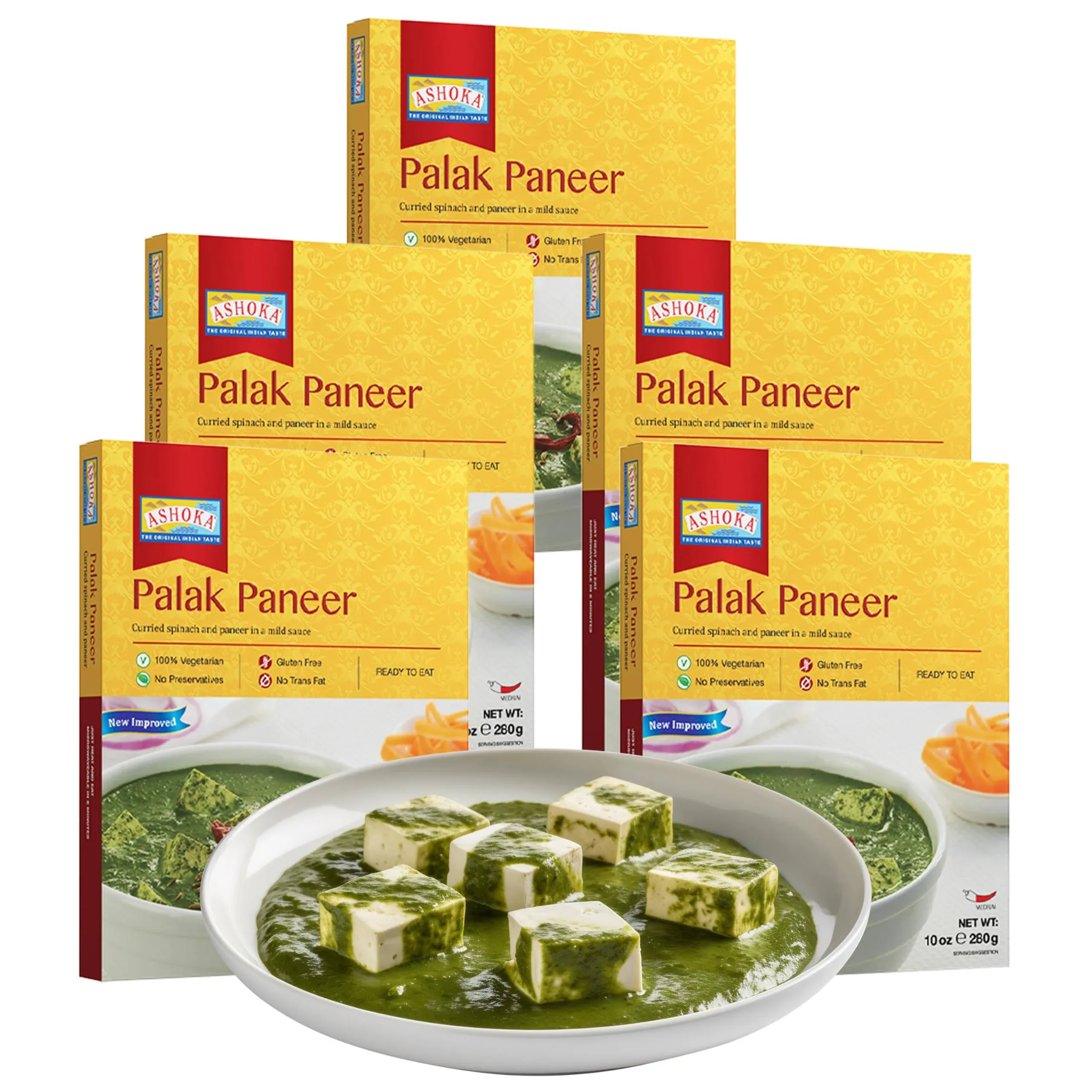 Ashoka Ready to Eat Indian Meals Since 1930, 100% Vegetarian Palak Paneer, All-Natural Traditionally Cooked Indian Food, Plant-Based, Gluten-Free