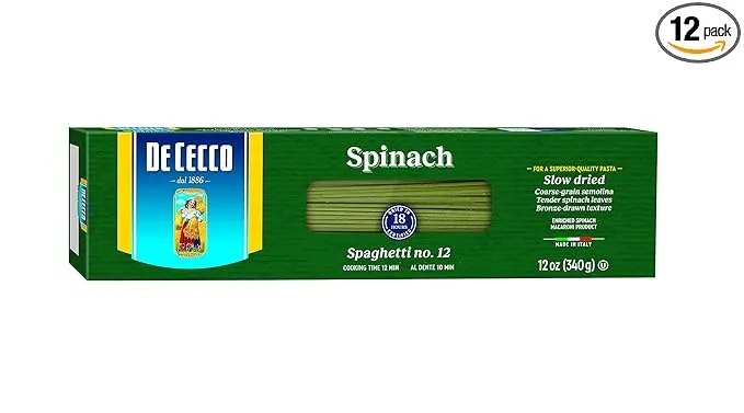 De Cecco Pasta, Spaghetti with Spinach, 12 Ounce (Pack of 12)