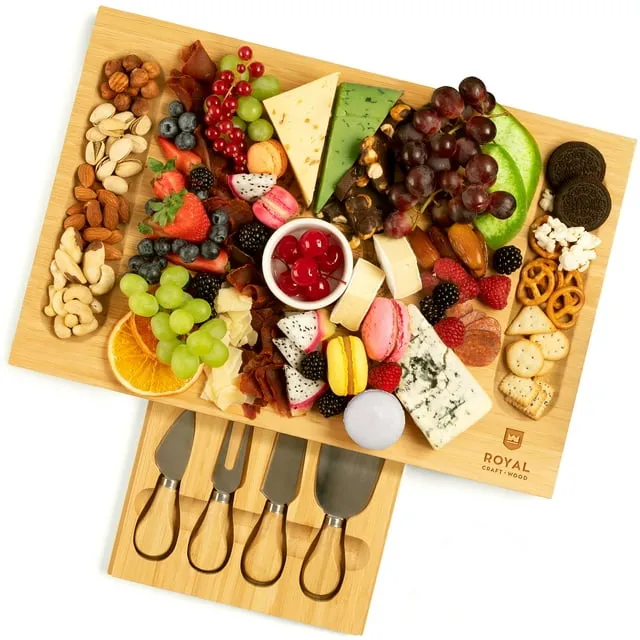 Royal Craft Wood Unique Bamboo Cheese Board Set