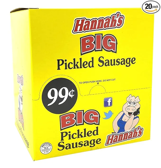 Hannah’s Big Pickled Sausage Pack of 20 (1.7 Ounce Sticks) – Chicken, Pork, and Beef Sausage