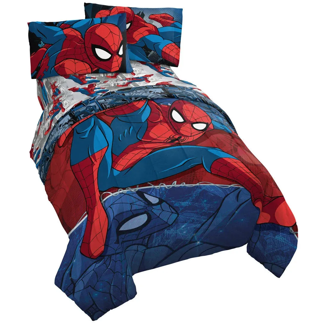 Marvel Spiderman Burst 4 Piece Twin Bed Set - Includes Reversible Comforter ...