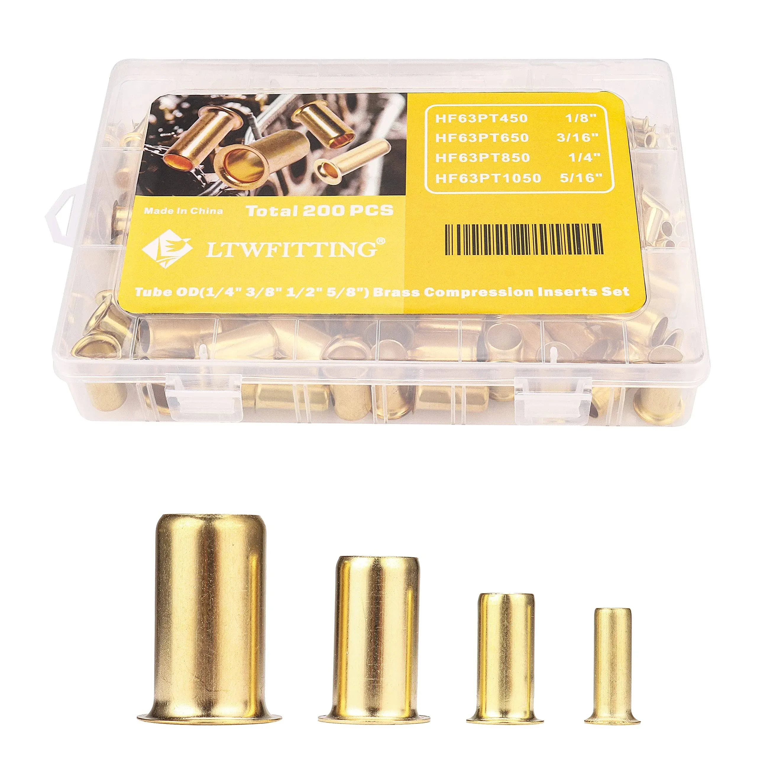 LTWFITTING Assortment Kit 1/4 3/8 1/2 5/8 Inch OD Compression Inserts Brass C...