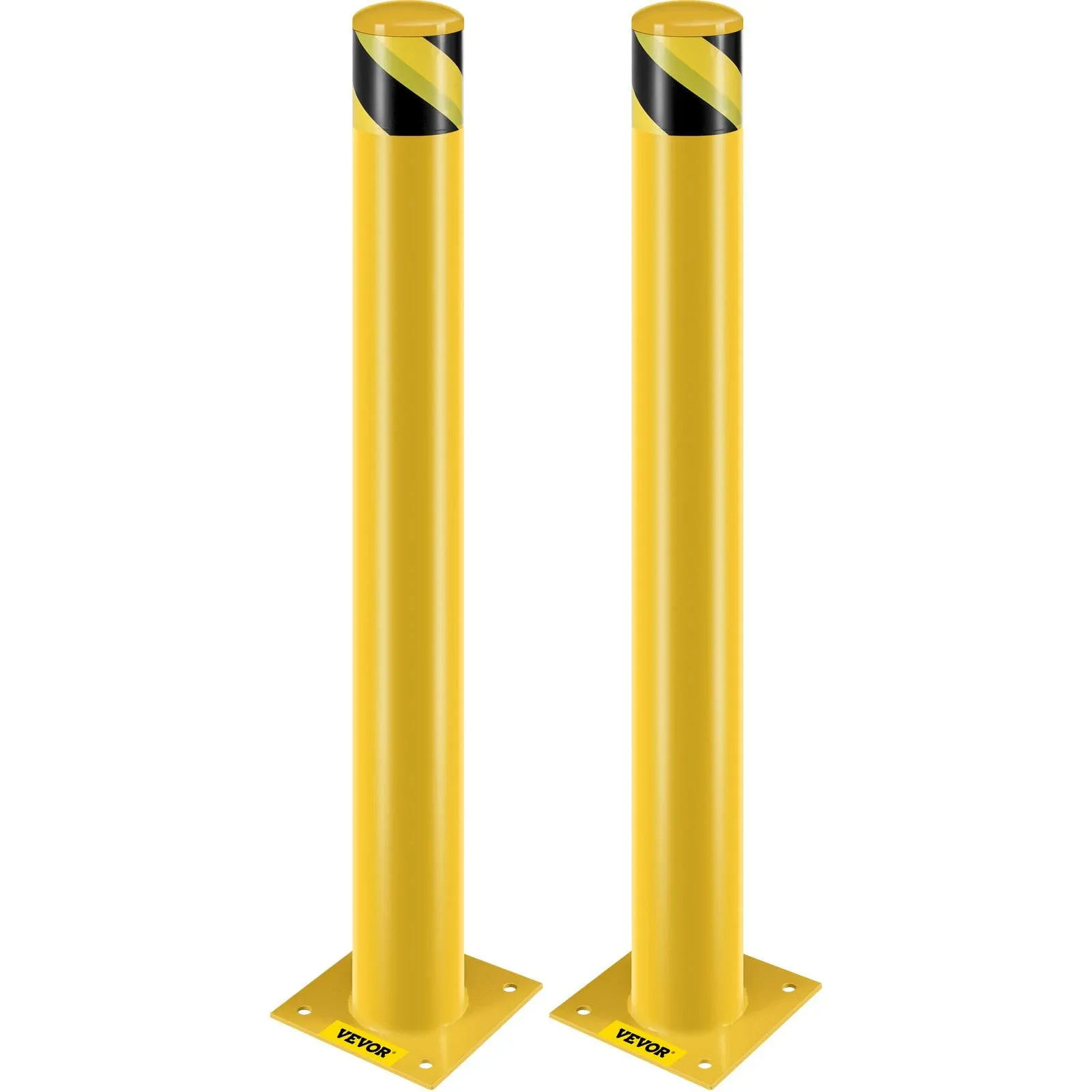 Safety Bollard, 42 Inch Height Bollard Post, 4.5 Inch Diameter Steel Pipe Safety Bollard Post, Yellow Steel Bollard, Steel Safety Bollard with 8 Anchor Bolts, Perfect for Traffic-Sensitive Area