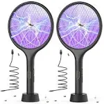 YISSVIC Electric Fly Swatter 4000V Bug Zapper Racket Dual Modes Mosquito Killer with Purple Mosquito Light Rechargeable for Indoor Home Office Backyard Patio Camping (White)