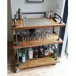 wgx Design for You Wood and Metal Wine Rack with Wheels Kicthen Bar Cart-01