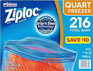 Ziploc Double Zipper Heavy Duty Quart Freezer Bags (216 CT)