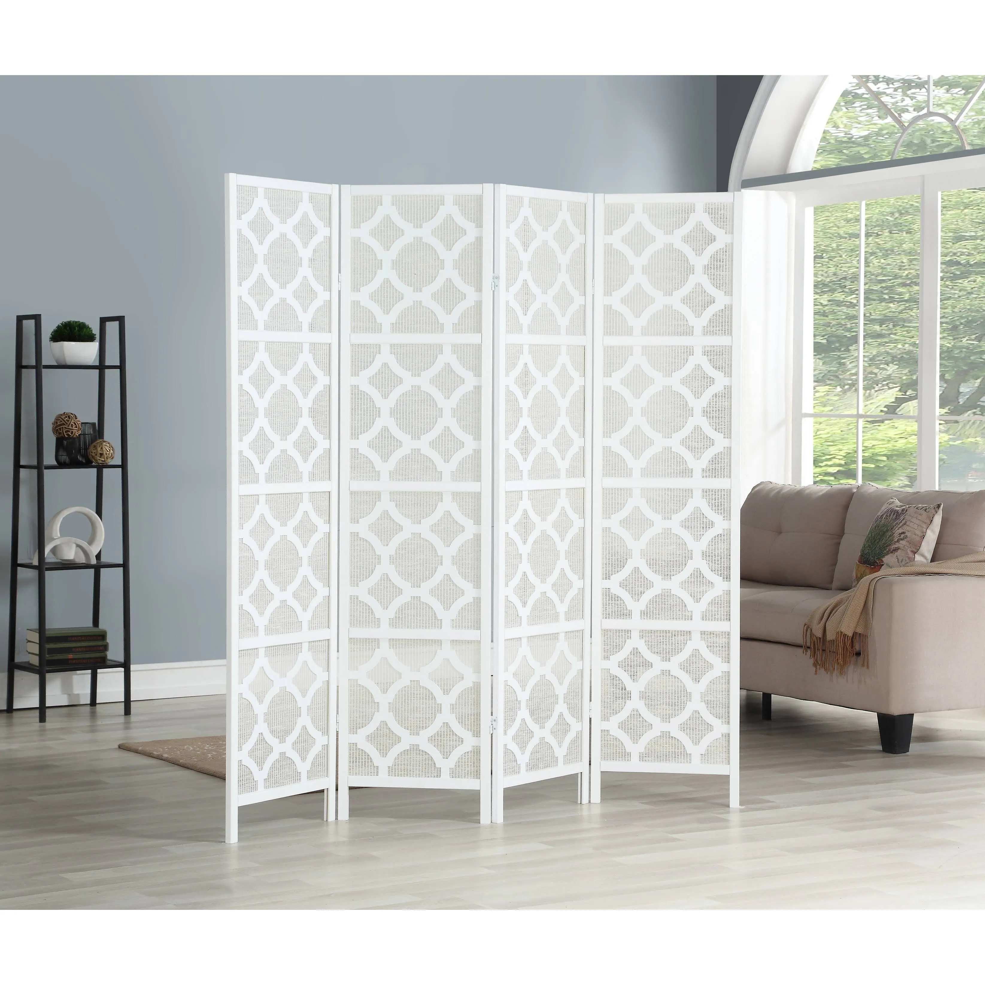 Roundhill Furniture Quarterfoil infused Diamond 4-Panel Room Divider in White