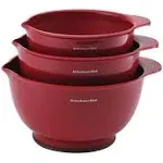 KitchenAid Universal Nesting Plastic Mixing Bowls, Set Of 3, 2.5 quart, 3.5 quart, 4.5 quart, Non Slip Base with Easy Pour Spout to Reduce Mess, Dishwasher Safe, Empire Red