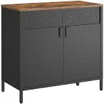 SONGMICS Storage Sideboard, Buffet Table with Adjustable Shelves, Floor Storage Cupboard, Steel Frame, Rustic Brown and Black ULSC102B01