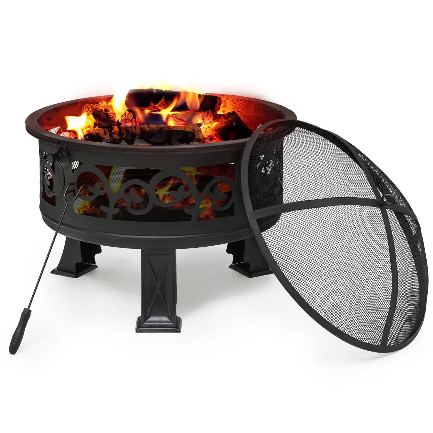 MoNiBloom 26 inch Wood Burning Fire Pit, Portable Bonfire Pit with Spark Screen ...