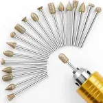 Diamond Grinding Burr Bit Set，20Pcs Rotary Tool Accessories Stone Carving Set with 1/8 inch Shank for Stone Ceramic Glass Carving, Grinding, Polishing, Engraving, Sanding