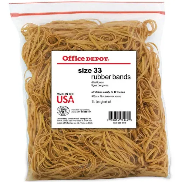 Rubber Bands, #33, 3-1/2" x 1/8", Crepe, 1-Lb Bag