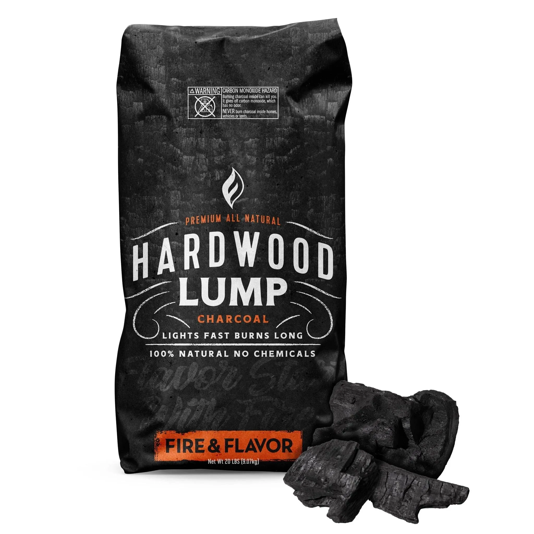 Fire & Flavor Charcoal, Premium All Natural, Hardwood Lump - 20 lb