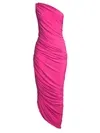 Shop Norma Kamali Diana Ruched One-shoulder Gown In Rose