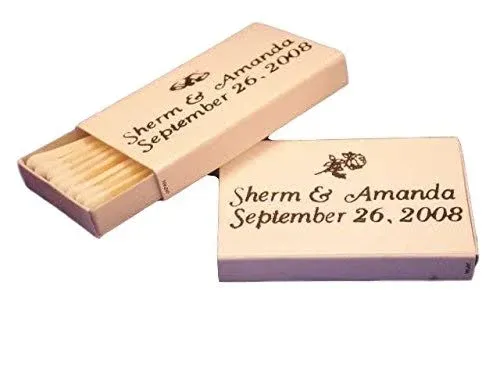 50 Personalized White Cover Wooden Match Boxes Matches