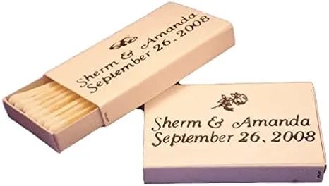 50 Personalized White Cover Wooden Match Boxes Matches