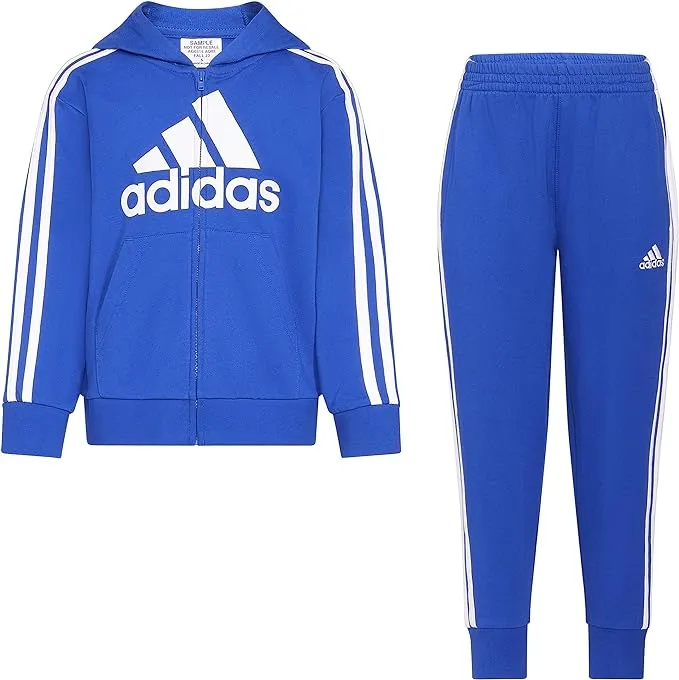 adidas Boys Zip Front French Terry Hooded Jacket and Joggers Set