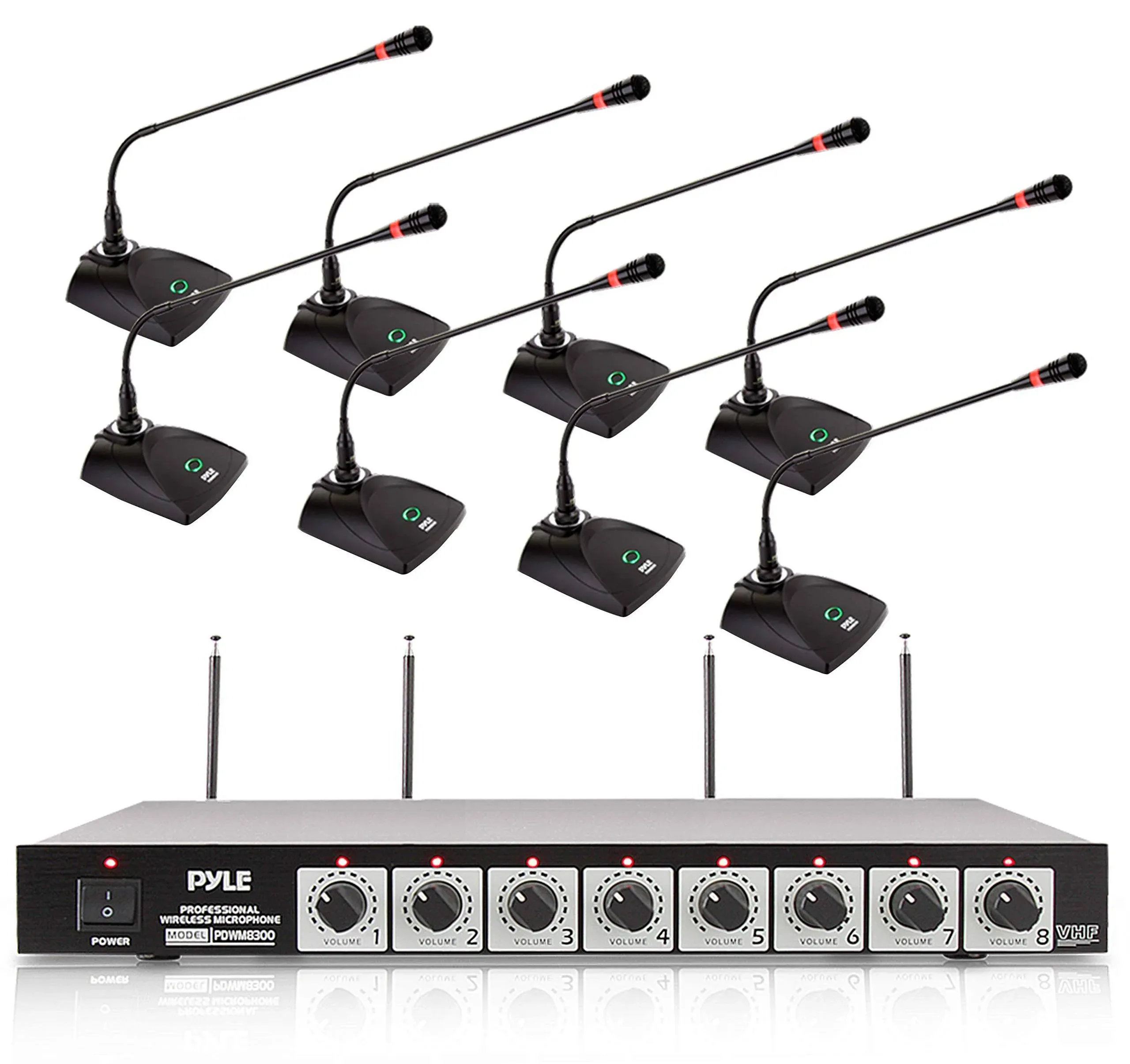 Pyle 8-Ch. Conference Wireless Microphone System-VHF Desktop Office Conference