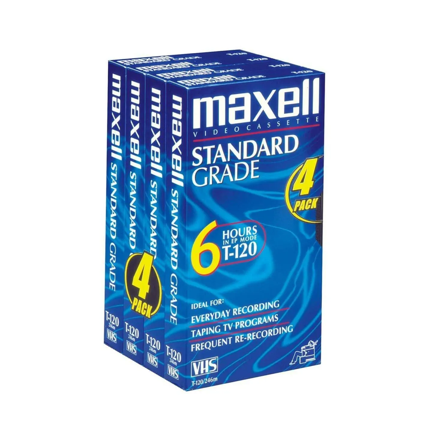 Maxell Blank VHS 6 Hours Standard Grade T-120 Video Tapes New Sealed (Qty of 4)