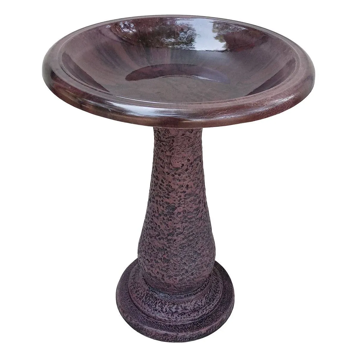 Antique Brown Fiber Bird Bath With Base 20 IN x 29 IN