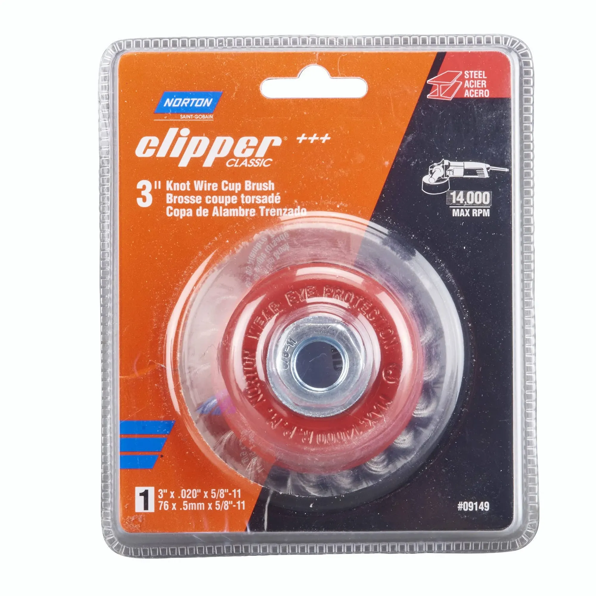 Norton 70184609149 Clipper Wire Cup Brush, Carbon Steel, Size: 3 in